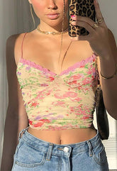 Kurzes Camisole-Top mit floralen Spitzenträgern
