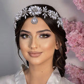 Haarreif mit Blumen- und Tropfenbesatz und Kristall-Strasssteinen - Silber