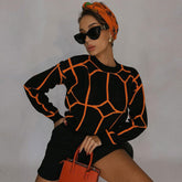 Gemusterter Rundhalspullover mit langen Ärmeln - Schwarz