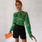 Gemusterter Rundhalspullover mit langen Ärmeln - Grün