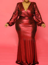 Lockeres, langärmliges Maxikleid mit V-Ausschnitt