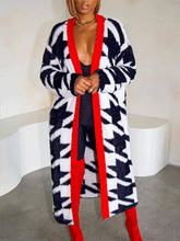 Fur Houndstooth Color Block Cardigan