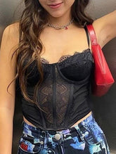 Korsett-Top mit Spitzen-Netzstickerei