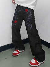 Schwarze Jeans mit geradem Bein und Stickerei für Herren