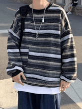 Suéter de punto a rayas con bolsillo para hombre