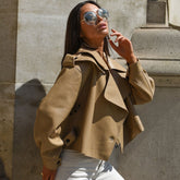 Long Sleeve Cropped Trench Coat - Khaki