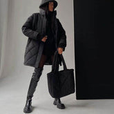 Langärmlige Pufferjacke mit Rautensteppung - Schwarz