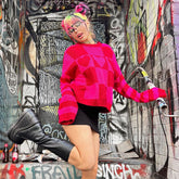 Suéter de punto acanalado de manga larga con corazón - Rojo