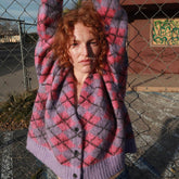 Long Sleeve Argyle Cardigan - Purple