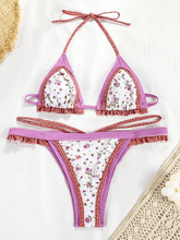 Conjunto de bikini estilo halter con estampado barroco de patchwork