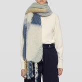 Bufanda práctica de rayas trenzadas con flecos cepillados - Multicolor