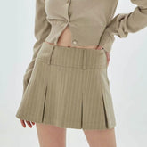 Preppy Style Streifendruck High Waist Plissee Minirock - Khaki