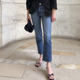 Vaqueros rectos descoloridos de cintura alta y pierna acampanada - Negro