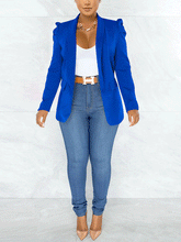 Puff Sleeve Solid Blazer Jacket - Blue