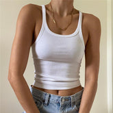 Simple Style Rib Knit Crop Tank Top - White