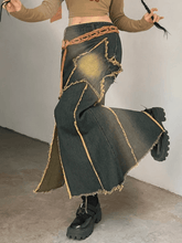 Geschlitzter Maxi-Jeansrock mit Vintage-Sternstickerei