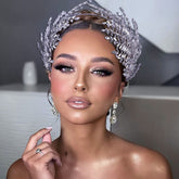 Diadema con hojas de estrás y cristales brillantes - Plateada