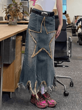 Maxirock aus Denim im Used-Look mit Sternen-Patch