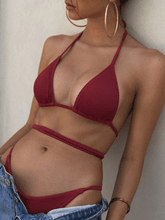 Conjunto de bikini de canalé con tiras y lazo
