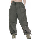 Pantalones cargo holgados de pierna ancha con múltiples bolsillos de estilo urbano - Verde militar