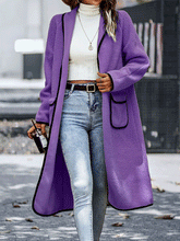 Fleece Solid Pockets Lapel Coat