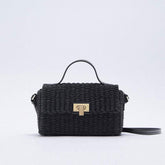 Bolso bandolera con asa superior y ribete tejido Vacation Ready - Negro