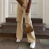 Leuchtende Jeans mit Cut-Outs im 90er-Stil mit hoher Taille und geradem Bein - Khaki