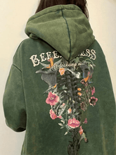 Vintage Blooming Skull Fleece gefütterter Pullover Hoodie