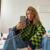 Suéter corto de punto vintage de manga larga - Verde