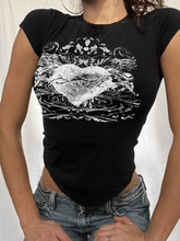 Kurzarm-T-Shirt mit Vintage-Herz-Print