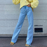 Vintage High Waist Jeans mit ausgefranstem Saum und weitem Bein - Dunkelblau