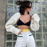 Vintage Langarm Rippstrick Shrug Cardigan - Weiß