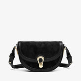 Bolso bandolera vintage de ante con estampado de rombos - Negro