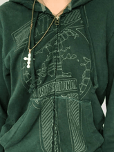 Sudadera con capucha y cremallera verde lavado vintage