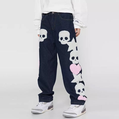 Skulls x Stars x Hearts Patch Jeans