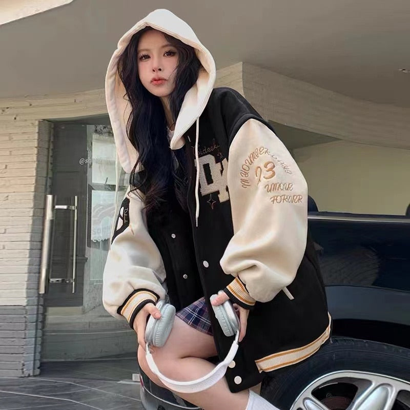 Retro Hooded Baseball Jacket