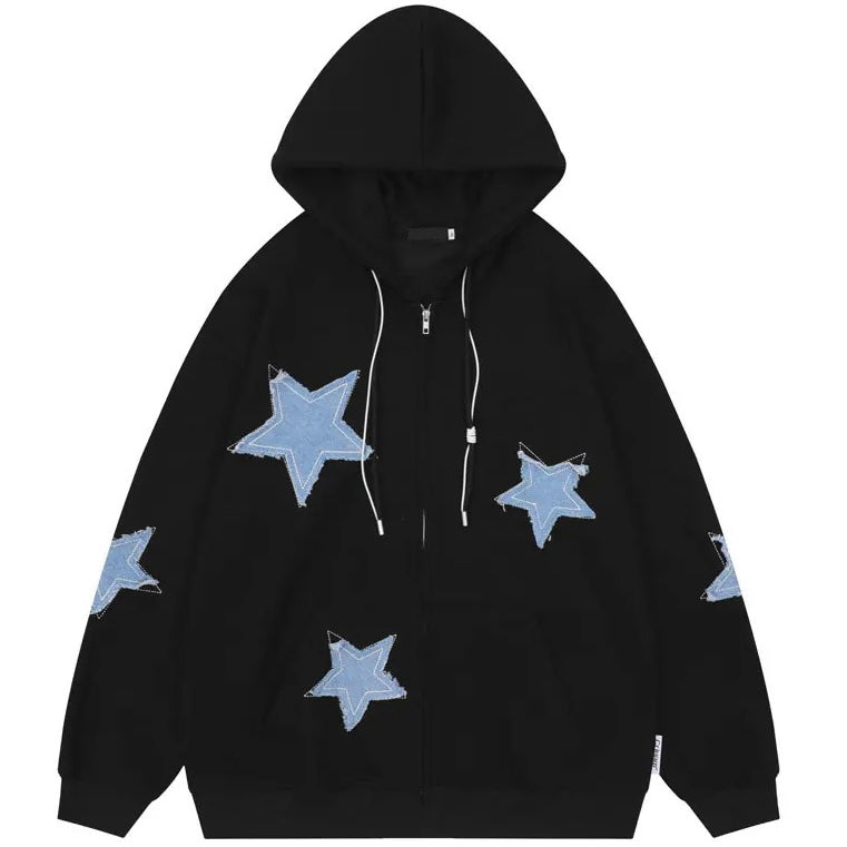 Sudadera con capucha y cremallera con parche de estrella