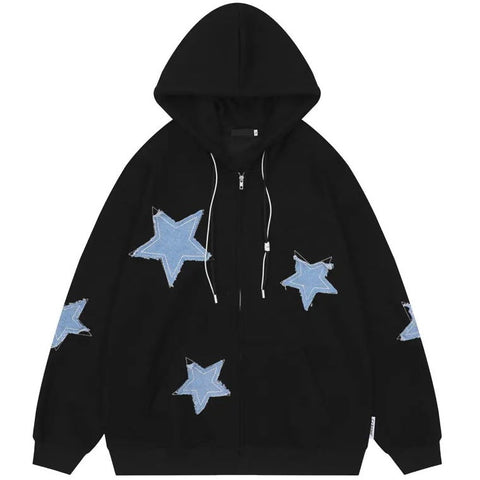 Star Patched Zip-Up Hoodie