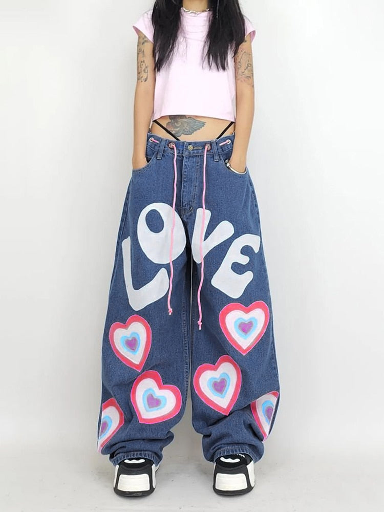 Y2K Indie Girl Herz Baggy Jeans