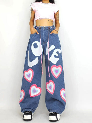 Y2K Indie Girl Herz Baggy Jeans