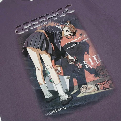 Camiseta de chica de anime con escena del crimen 