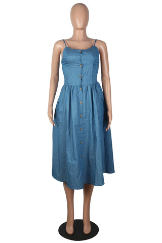 Spaghetti Strap Denim Maxi Dress