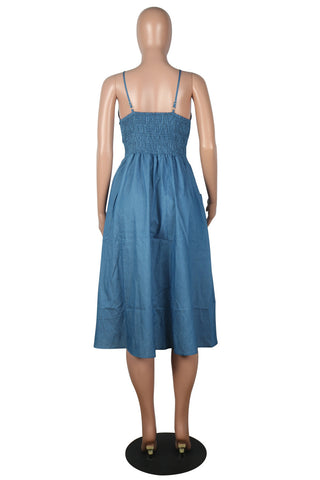 Spaghetti Strap Denim Maxi Dress