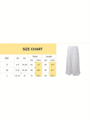 1pc Y2K Style Tiered Midi Skirt - 95% Polyester, 5% Elastane, Solid Color, Ruffle Hem, Elastic Waist, Flowy A-Line Maxi Skirt for Beach and Streetwear, Long Skirt, Cute