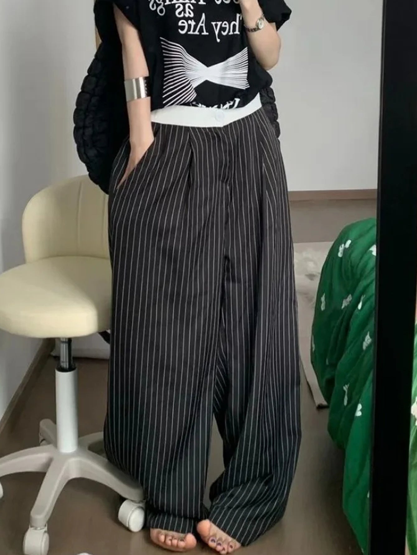 Grey Wide Leg Pants - Y2K-Inspired, Casual Loose Fit, Non-Stretch Polyester, Machine Washable for Women