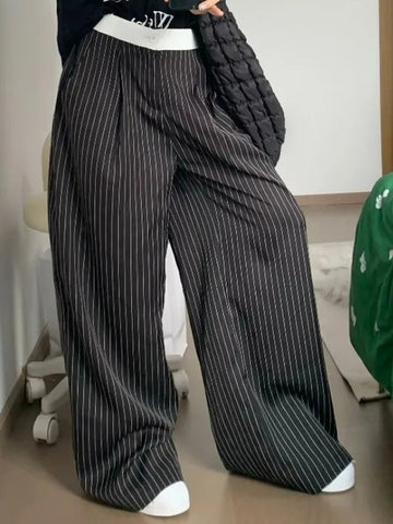 Grey Wide Leg Pants - Y2K-Inspired, Casual Loose Fit, Non-Stretch Polyester, Machine Washable for Women