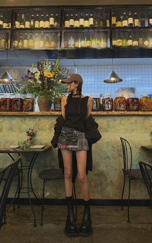 Plaid Patchwork Mini Skirt with Pocket Detail