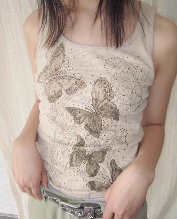 Butterfly Cutout Ribbed Tank Top