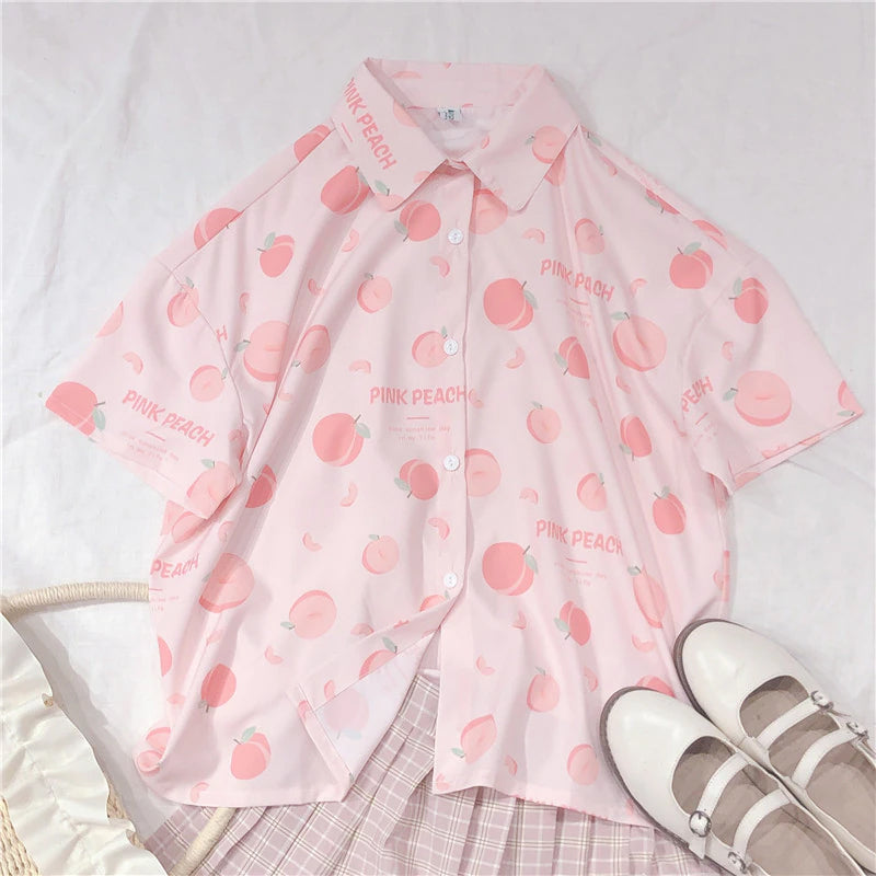 Vintage Peach Fruits Printed Shirt