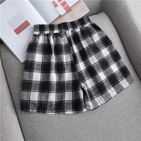 Elastic Waist Casual Plaid Shorts Pants